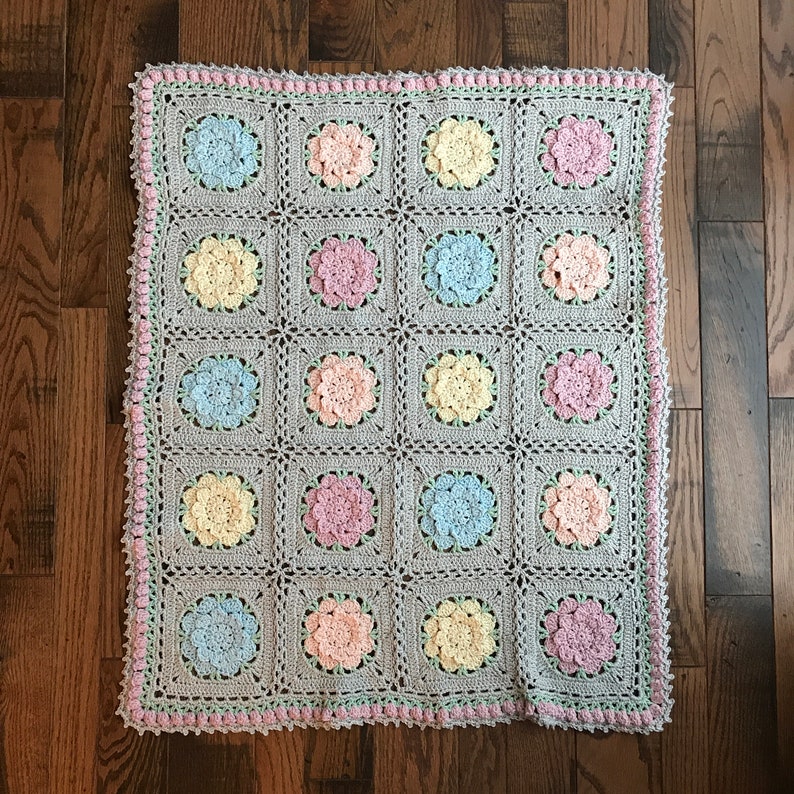 Baby Blanket Crochet Pattern Rebekah's Flower Baby Etsy