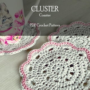 Coaster Crochet Pattern, Crochet Home Decor, Crochet Mug Rug Pattern, Cluster Coaster, Mandala Crochet Pattern