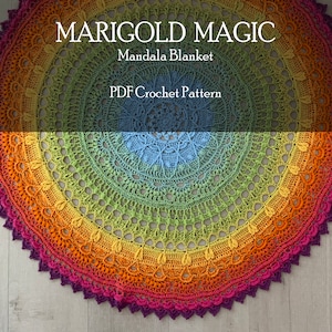 Mandala Blanket Crochet Pattern, Mandala PDF Crochet Pattern, Home Decor Crochet Tutorial, Marigold Magic Mandala Crochet Pattern