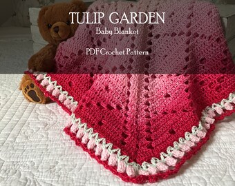 Baby Blankie Crochet Pattern, Tulip Garden Baby Blanket, Crochet Pattern Nursery Decor, Crochet Blanket Gift for Baby Lap Blanket Pattern