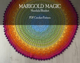 Crochet Mandala Blanket Pattern, Crochet Home Decor Throw, Crochet Table Cover, Marigold Magic Mandala Crochet Pattern