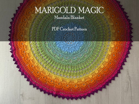 Crochet Mandala Blanket Pattern, Crochet Home Decor Throw, Crochet Table Cover, Marigold Magic Mandala Crochet Pattern