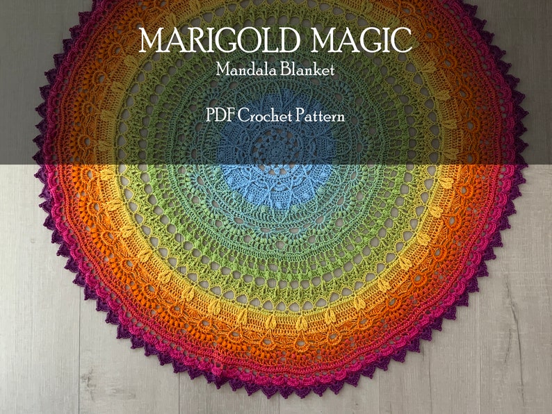 Crochet Mandala Blanket Pattern, Crochet Home Decor Throw, Crochet Table Cover, Marigold Magic Mandala Crochet Pattern image 1