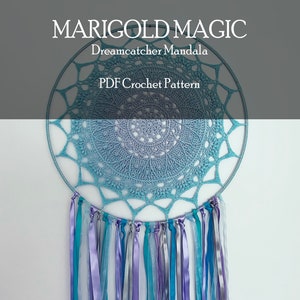 Dreamcatcher Crochet Pattern, Crochet Mandala Home Decor, Dreamcatcher Wall Decor Crochet, Marigold Magic Dreamcatcher