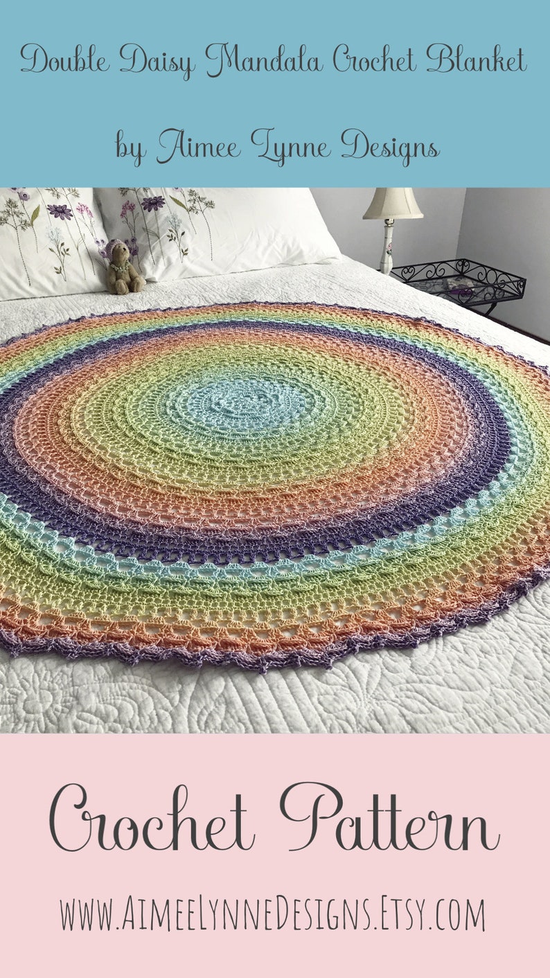 Rainbow Baby Crochet Pattern, Mandala Crochet Patterns, Double Daisy Mandala Blanket, Round Crochet Blanket Pattern image 9