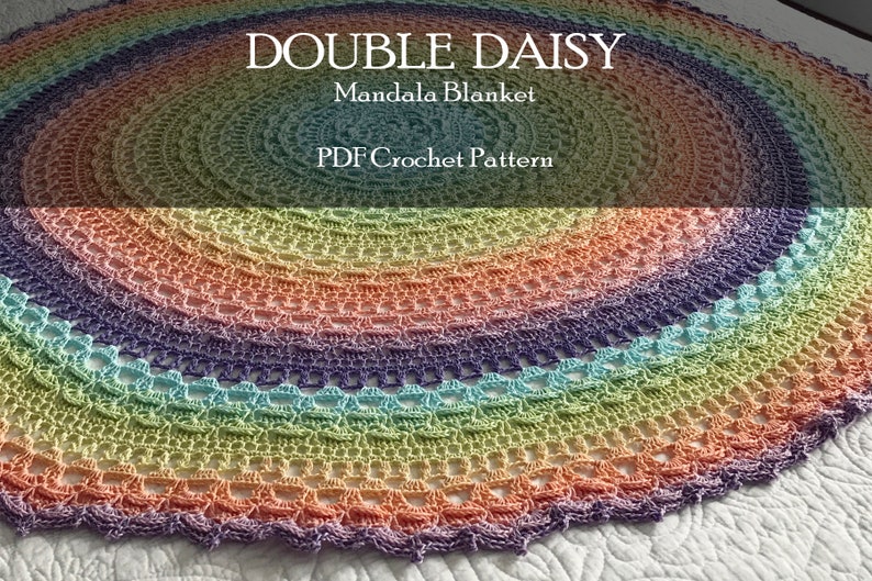 Rainbow Baby Crochet Pattern, Mandala Crochet Patterns, Double Daisy Mandala Blanket, Round Crochet Blanket Pattern image 1
