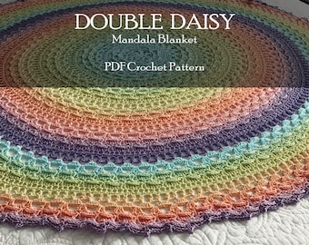 Mandala Crochet Pattern, Rainbow Baby Blanket, Gift for Baby, Double Daisy Round Blanket, Crochet Pattern Home Decor