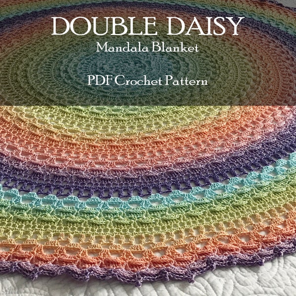 Mandala Häkelanleitung, Regenbogen Babydecke, Geschenk für Baby, Doppelte Daisy Runde Decke, Häkelanleitung Home Decor