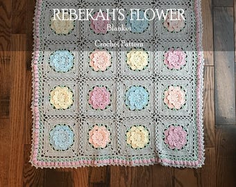 Baby Blanket Crochet Pattern | Lap Blanket Nursery Decor | Rebekahs Flower