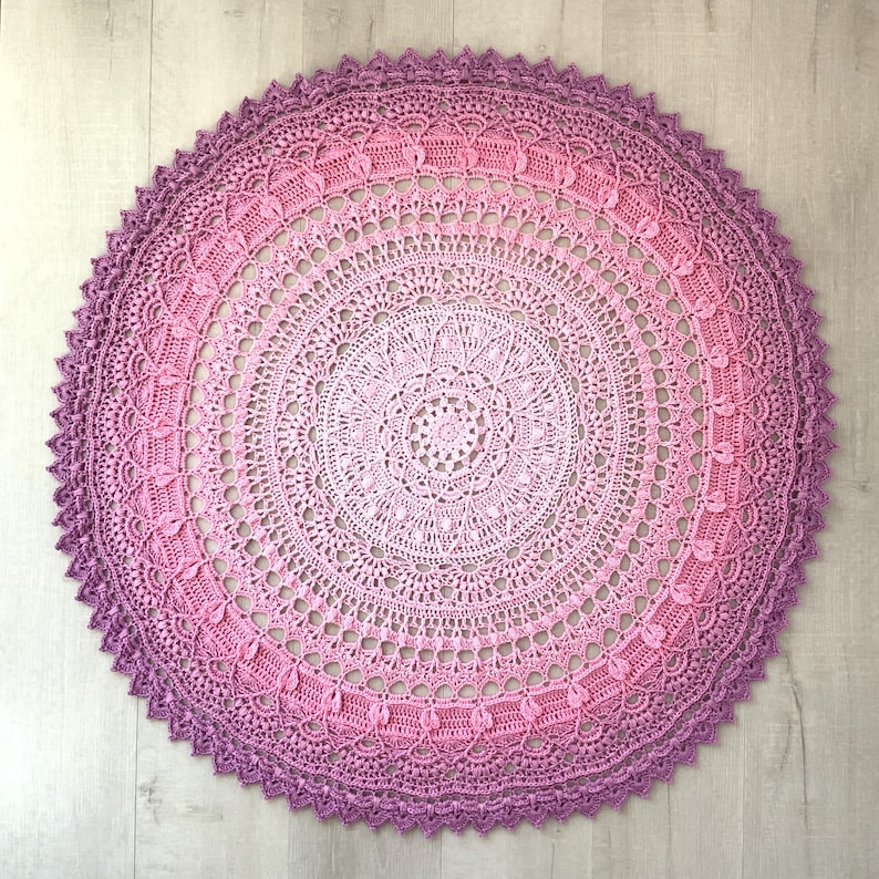 Crochet Mandala Blanket Pattern, Crochet Home Decor Throw, Crochet Table Cover | Marigold Magic Mandala image 11