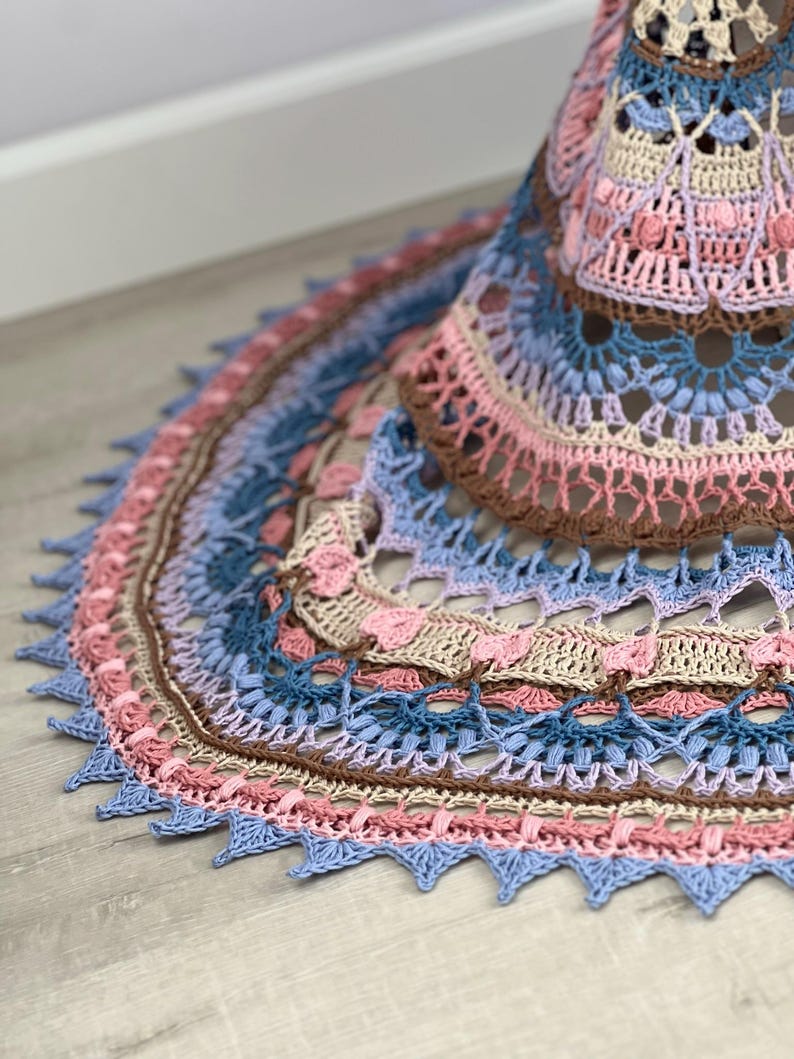 Crochet Mandala Blanket Pattern, Crochet Home Decor Throw, Crochet Table Cover | Marigold Magic Mandala image 12