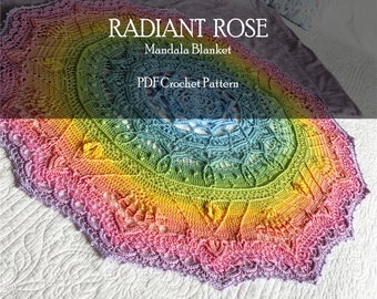 Round Blanket Crochet Pattern, Crochet Home Decor Throw, Crochet Table Cover, Radiant Rose Mandala Crochet Pattern Afghan