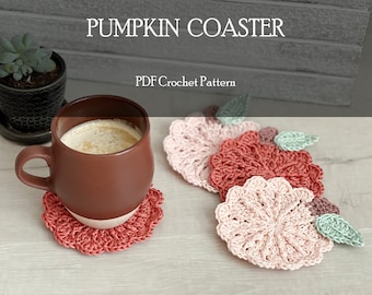 Fall Crochet Pattern, Pumpkin Coaster Crochet Pattern, Crochet Mug Rug Fall Decor, DIY Crochet Pumpkin Decor