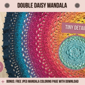 Rainbow Baby Crochet Pattern, Mandala Crochet Patterns, Double Daisy Mandala Blanket, Round Crochet Blanket Pattern image 2