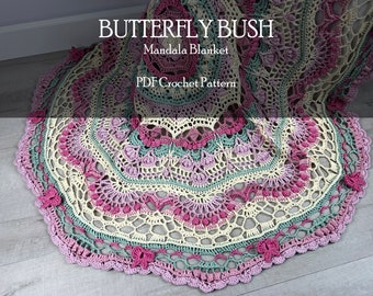 Crochet Mandala Pattern Round Blanket Crochet Tutorial Home Decor Crochet Gradient Yarn Butterfly Bush Mandala