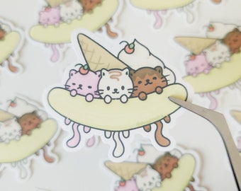 Waterproof Ice Cream Cat Sticker Flake for Water Bottles and Tumblers | Foodie Vinyl Stickers