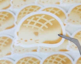 Waterproof Melon Bread Cat Vinyl Sticker for Water Bottles | Foodie Sticker Flake for Bullet Journals and Planners