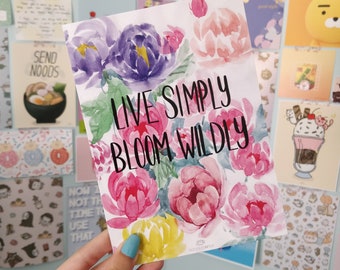 Simple Flower Painting Quote Prints | Rainbow Colourful Typography Poster | 5x7 Floral Print