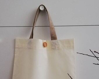 Reusable Fabric Grocery Tote Bag. Medium Size Handmade Shopper Bag.