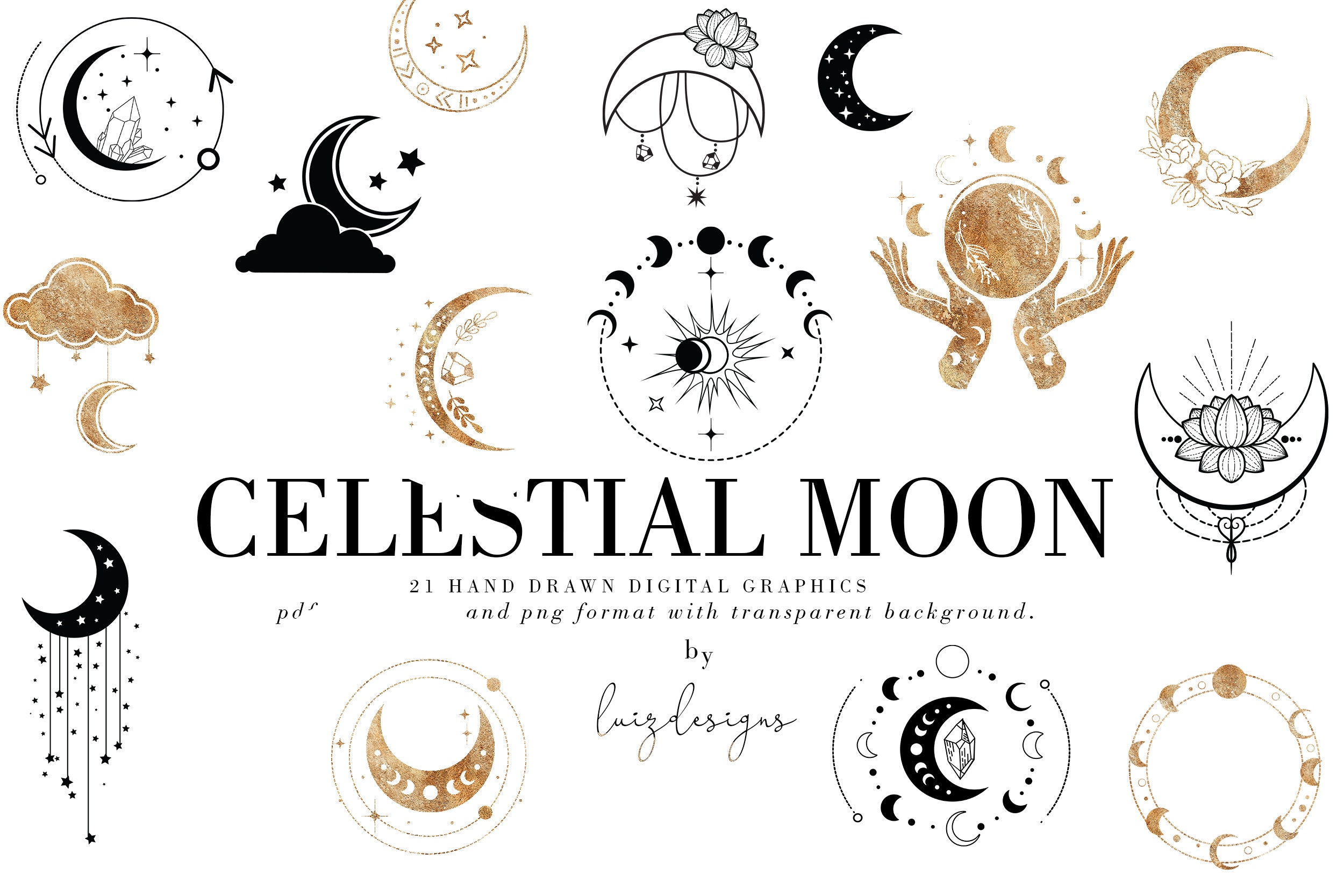 Celestial golden crescent moon pattern with face Vector Image