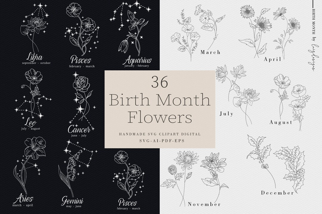 Birthmonth Svg Bundle Zodiac Sign Svg Birth Flower Flower Svg , Rose