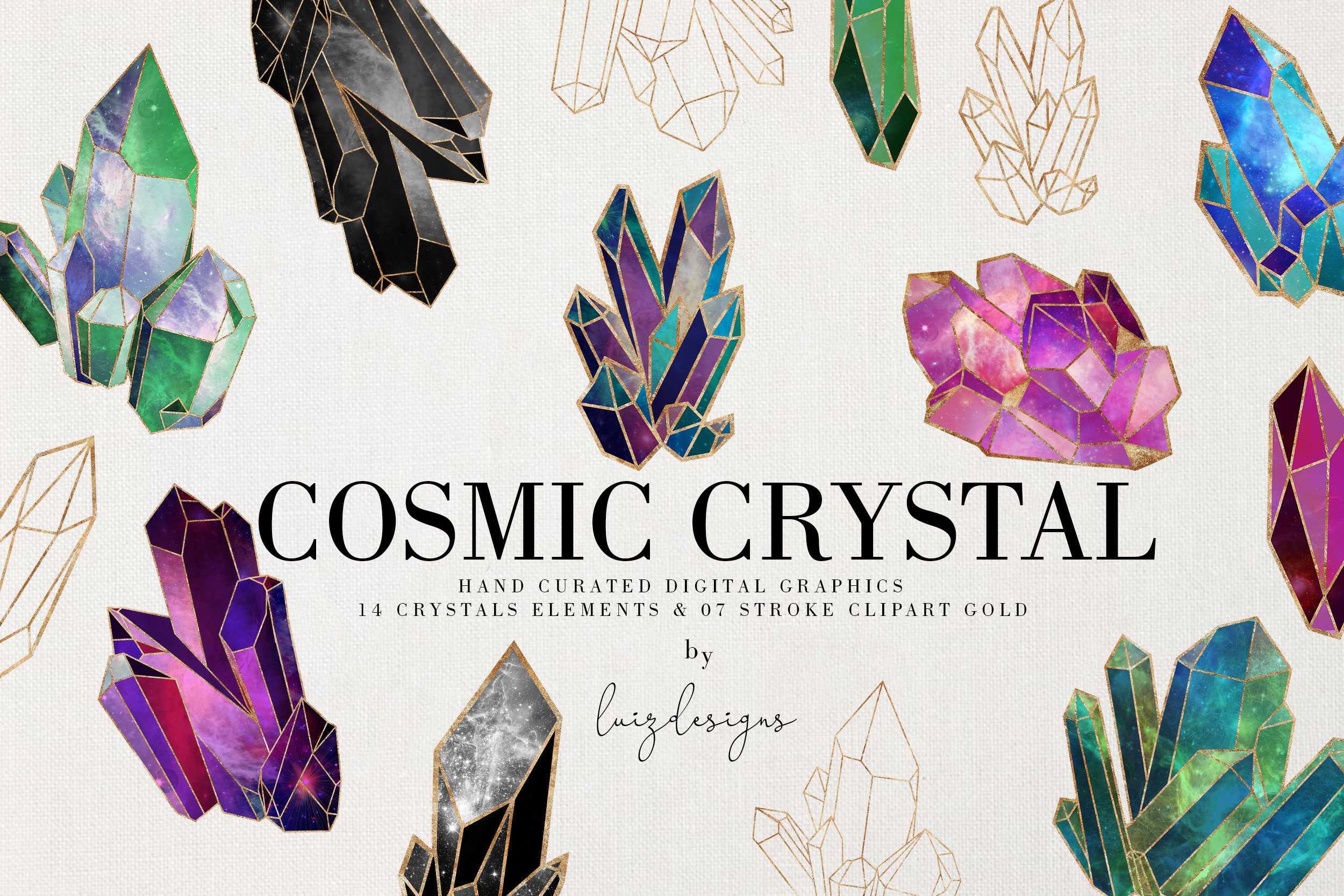 Cosmic Crystal Clipart Watercolor Gems Jewels and Diamonds | Etsy