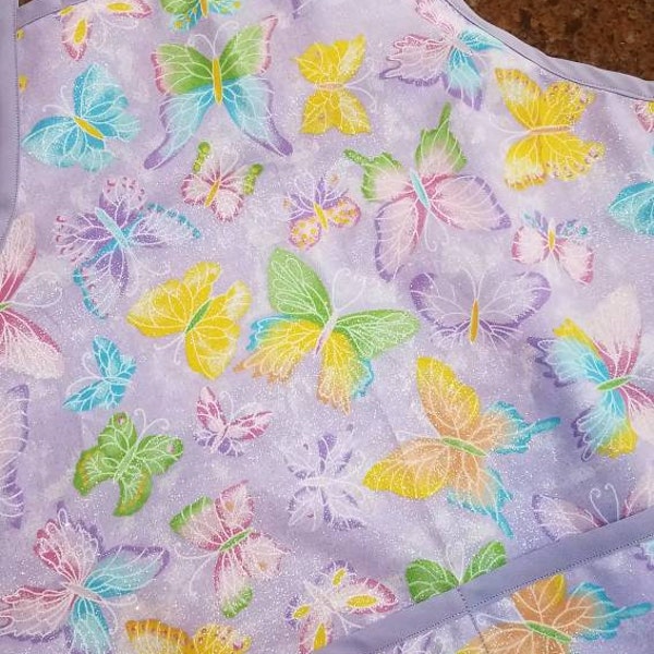 Pretty glittery butterflies on lavender - child sized cotton apron