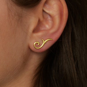 Gold ear climber ornate gold plated earring dainty gold ear cuff romantic swirls fine floral shaped dainty ear jacket silver minimalist