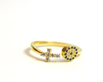 Gold Target ring target and Cross ring open cubic zirconia ring delicate cz diamonds sterling silver gold plated winner ring