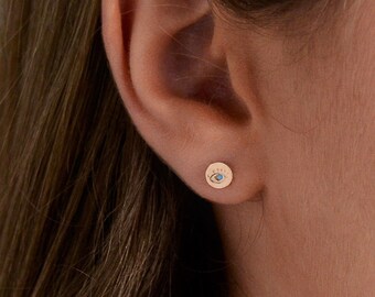 Small Evil Eyes earrings studs rose gold eye earrings dainty earrings delicate small minimalist studs second piercing earrings turquoise