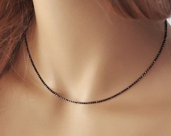Delicate choker necklace black gold diamond cut beaded choker Simple choker minimalist super fine dainty necklace brass christmas gift
