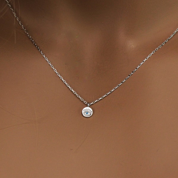 Collana del malocchio Collana girocollo blu del malocchio piccola collana minimalista a strati collana girocollo in argento sterling turchese regalo per lei