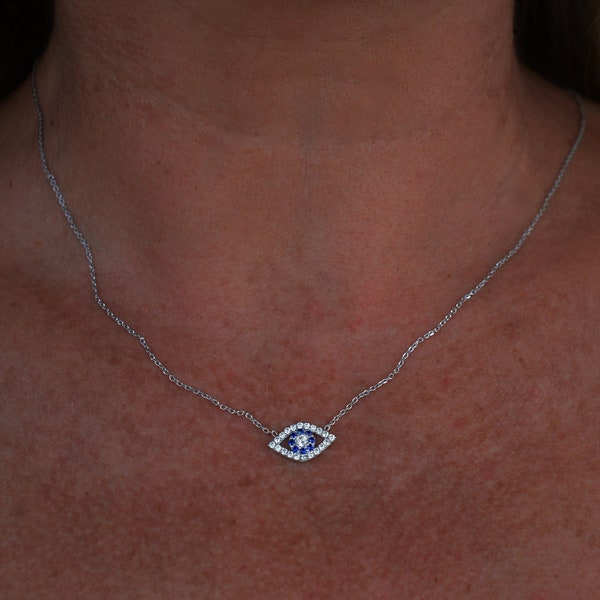 Mauvais œil collier bleu mauvais œil tour de cou minimaliste mauvais œil collier cz diamants mauvais œil collier délicat collier en argent chanceux