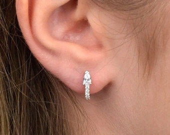 Silver hoops huggies earrings Cz diamond hoops huggies earrings cubic zirconia pave earrings small hoops earrings second piercing delicate