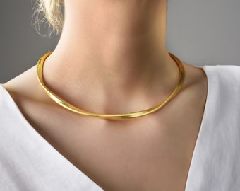Gold choker necklace minimalist matte gold statement choker brushed gold open twisted collar necklace adjustable delicate gold
