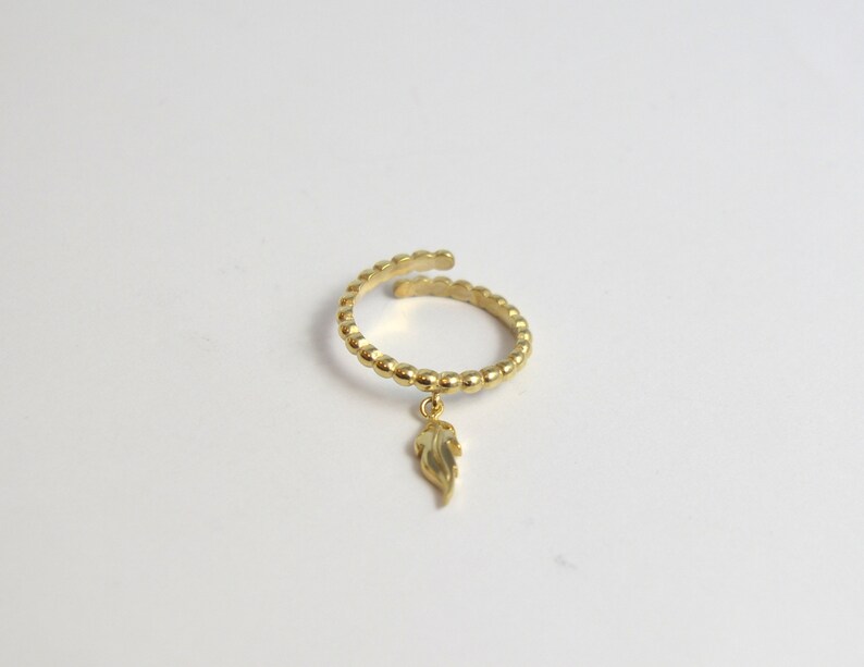 Gold feather ring Gold open ring tiny feather dainty delicate adjustable ring dot stacking stackable gold plated ring women/'s gift