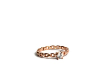 Kettingring Cubic zirconia Rose Gold ring links ring sierlijke delicate ring stapelring elegante ring sterling zilver verguld damescadeau