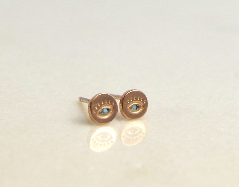 Small Evil Eyes earrings studs rose gold eye earrings dainty earrings delicate small minimalist studs second piercing earrings turquoise image 2