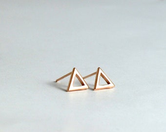 Rose Gold Triangle studs - gold Triangle earrings - open triangles posts - 18k gold plated second piercing - delicate tiny minimalist