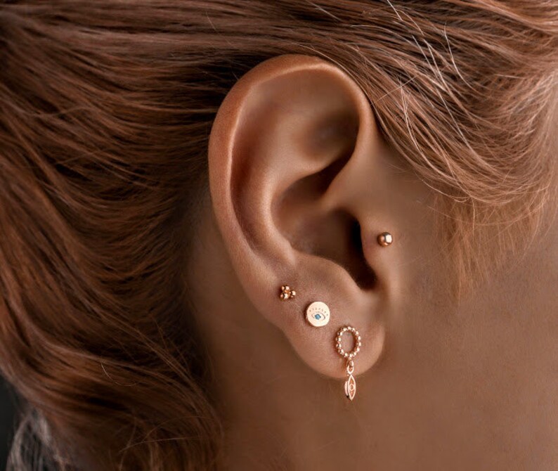 Small Evil Eyes earrings studs rose gold eye earrings dainty earrings delicate small minimalist studs second piercing earrings turquoise image 8