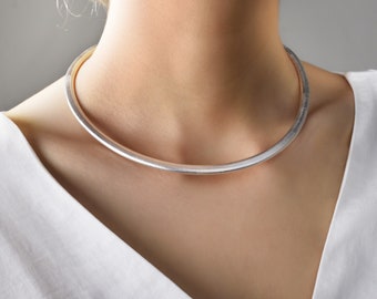 Silver choker necklace collar minimalist matte silver statement choker necklace brushed silver open collar necklace adjustable silver