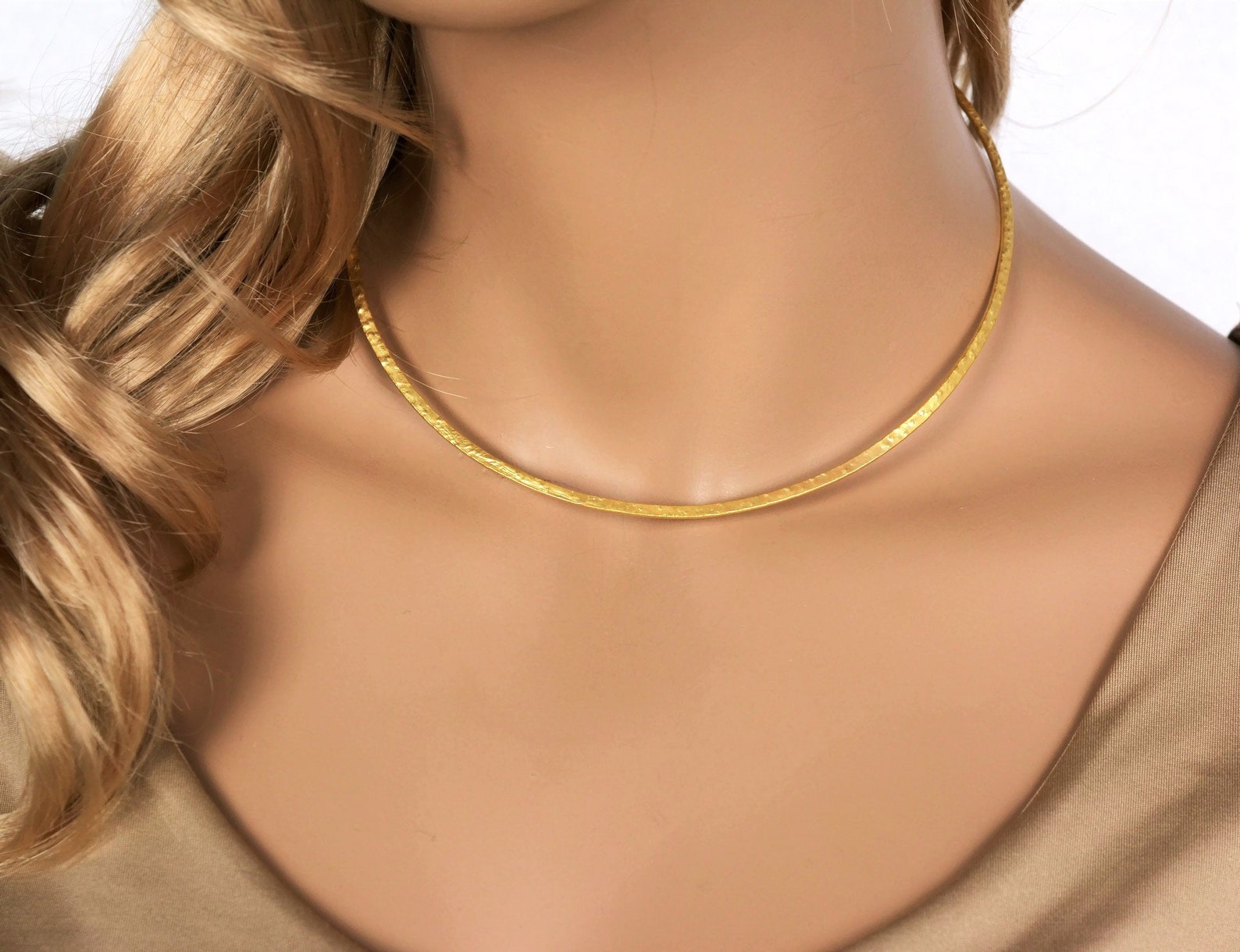 Gold filled choker Necklace Thin gold choker hammered necklace Etsy