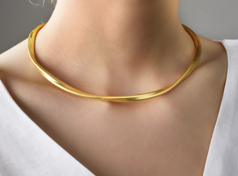 Gold Collar Choker Necklace Minimalist Matte Gold Choker Etsy