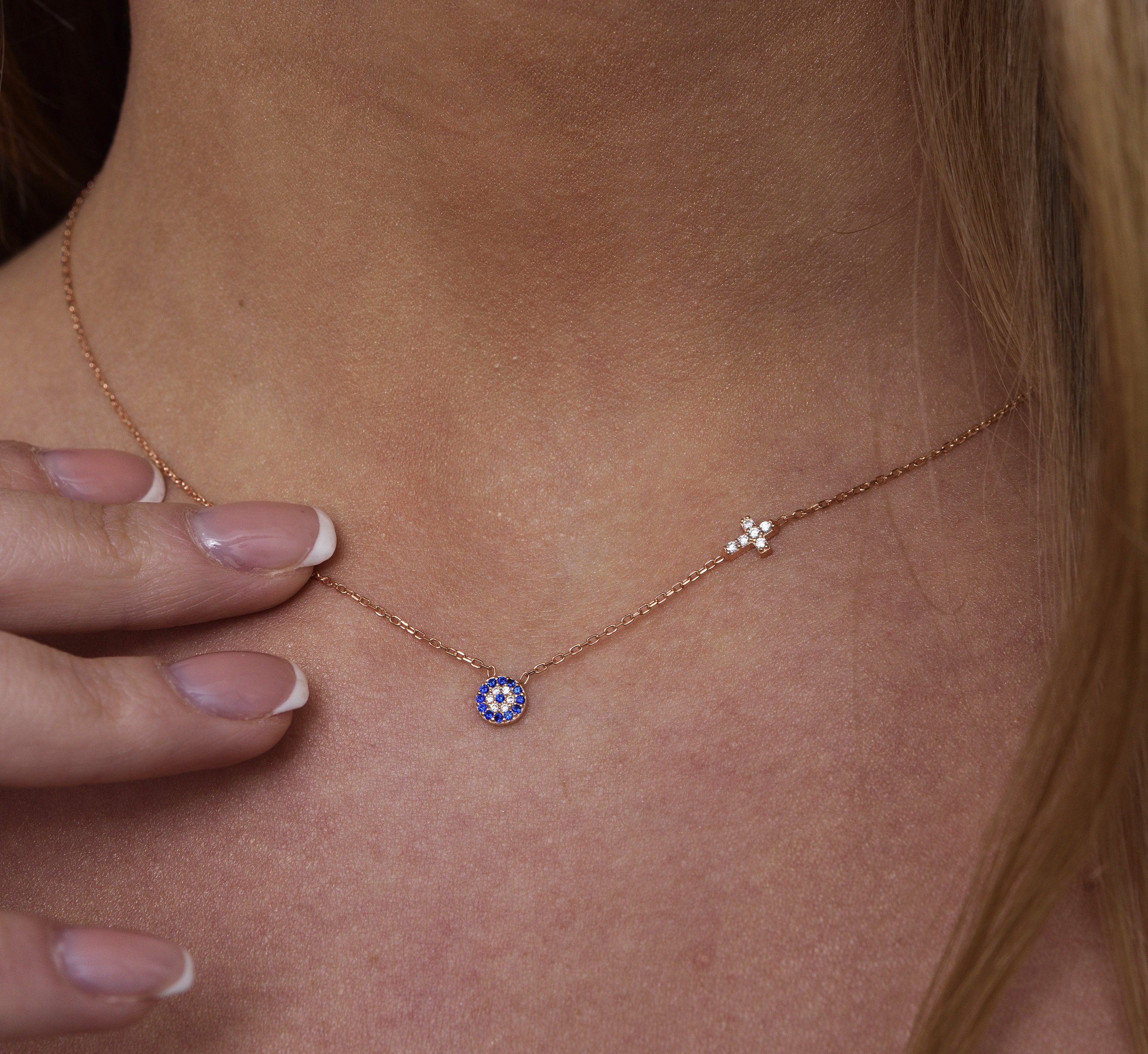 Rose gold evil eye necklace sale