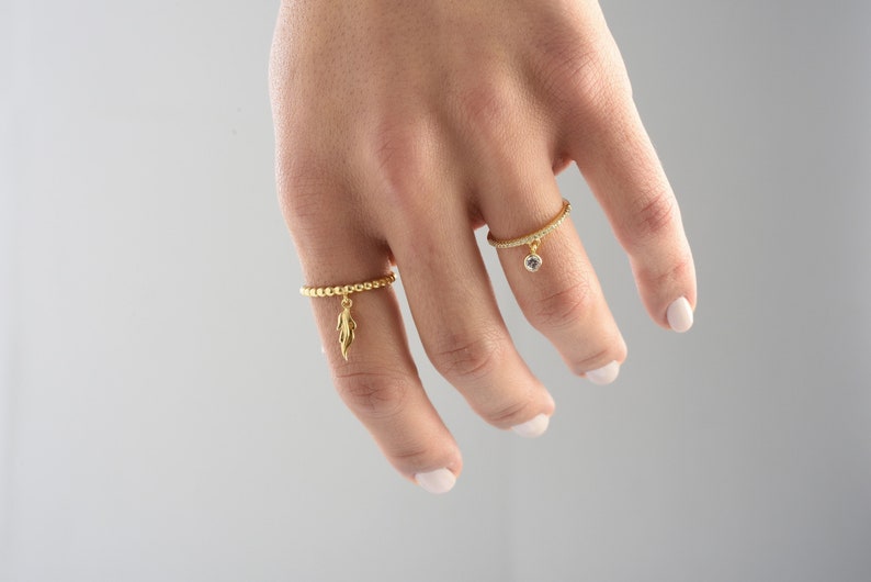 Gold feather ring Gold open ring tiny feather dainty delicate adjustable ring dot stacking stackable gold plated ring women/'s gift