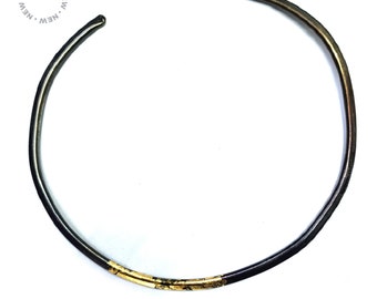 Black choker necklace collar minimalist matte black statement choker necklace brushed Gold Foil open collar necklace adjustable silver