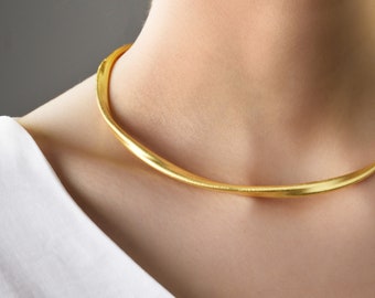 Gold necklace Collar minimalist matte gold statement choker brushed gold open twisted collar necklace adjustable delicate gold