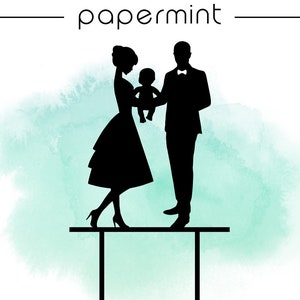 Family Silhouette Vector Cake Topper. Downloadable wedding cake topper design. Instant download svg eps dxf pdf png