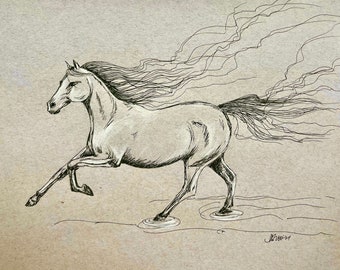 Cloud Horse Drawing | Original Pen and Ink Art (9x12)