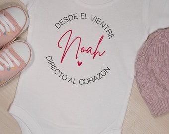 Bodies para bebes 0 - 12 meses, personalizado, nombre de bebé. Directo del vientre al corazón